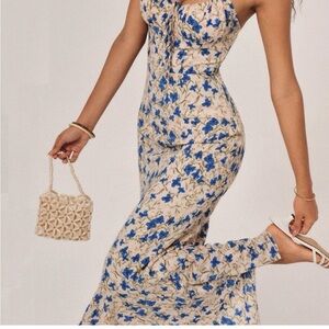 Commence Floral Blue and Cream Maxi Dress